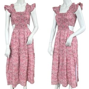 Perry Walker Collective Pink Floral Cutout Smock Bodice Flowy Boho Maxi Dress
